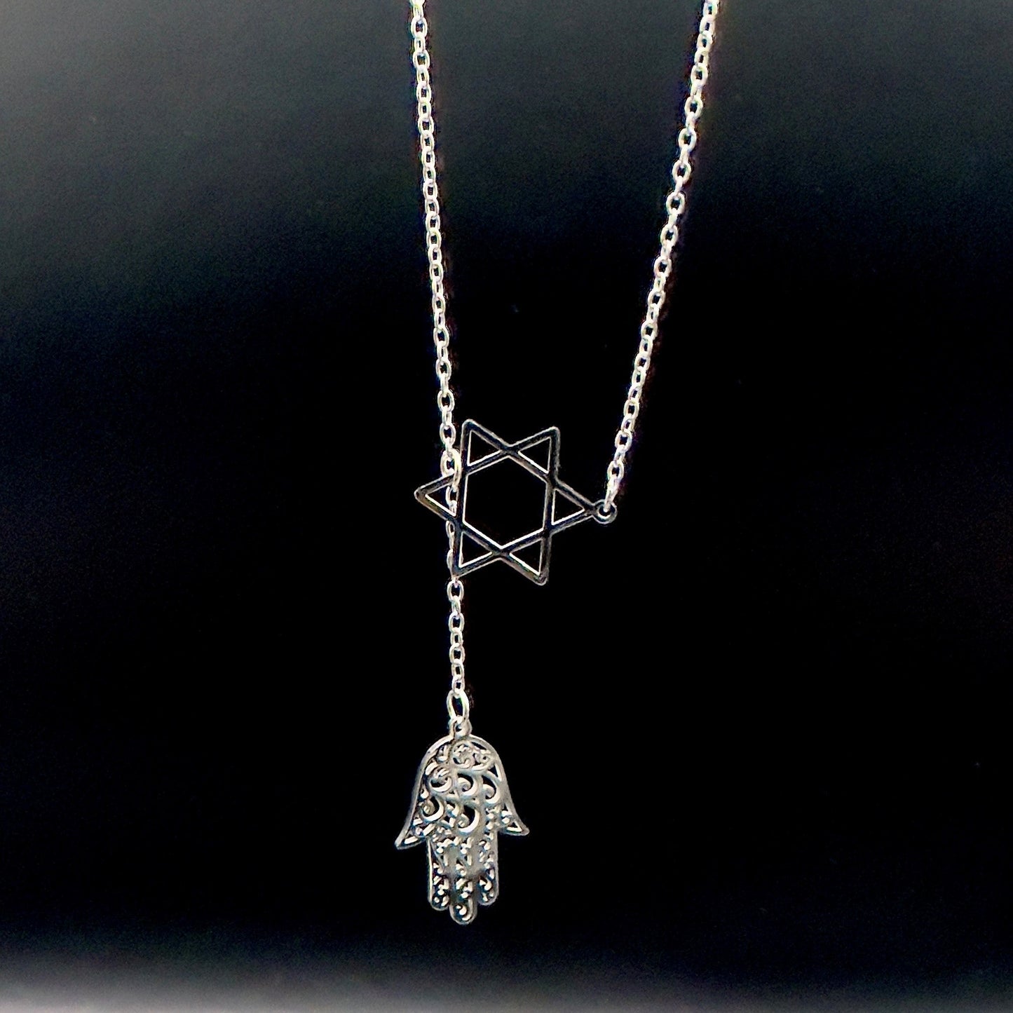 Star of David and Hamsa Drop Necklace