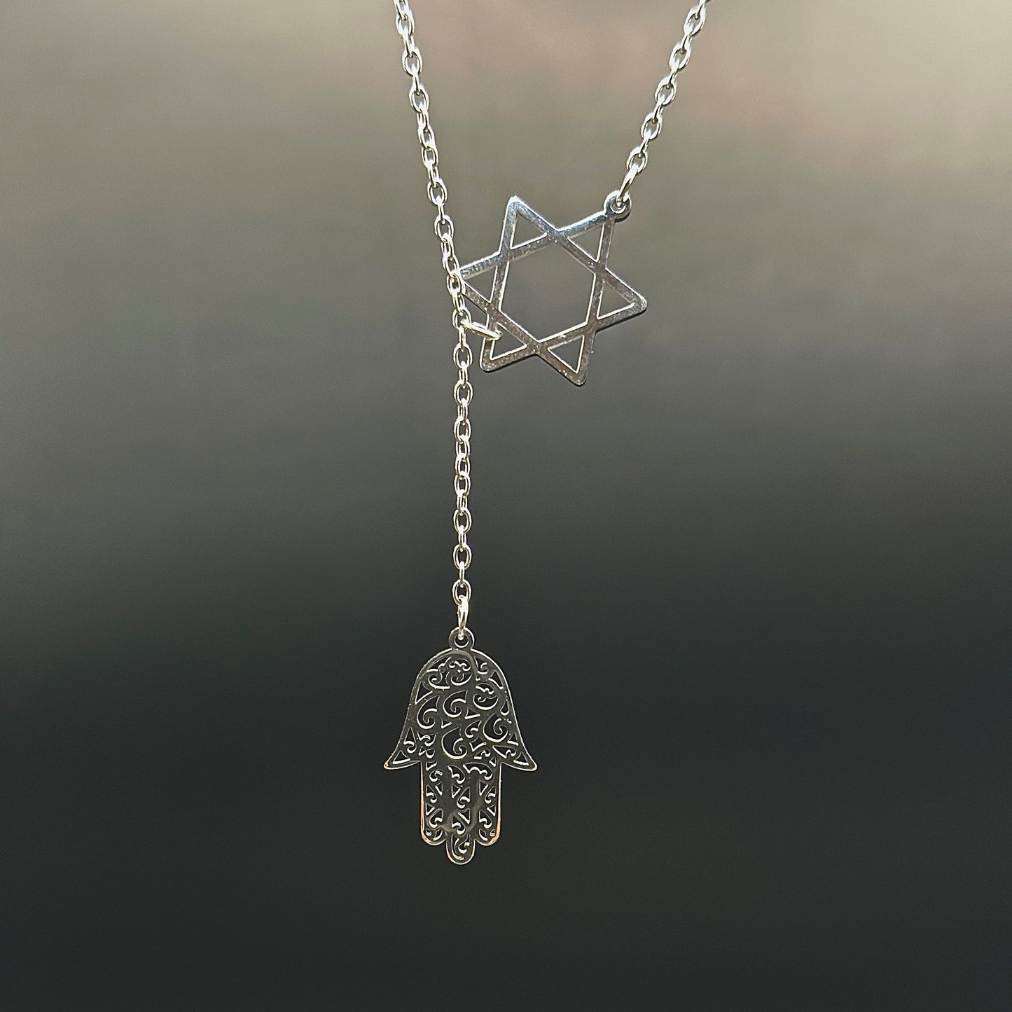 Star of David and Hamsa Drop Necklace