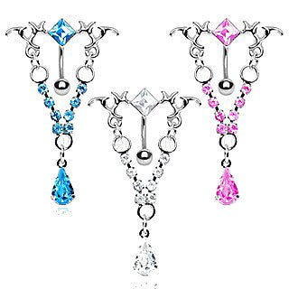 316L Surgical Steel Gemmed Tribal Chandelier Top Down Navel Ring