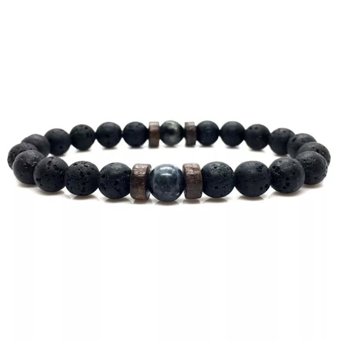 Wood and Lava Stone Essential Oil Bracelet - Gray 2